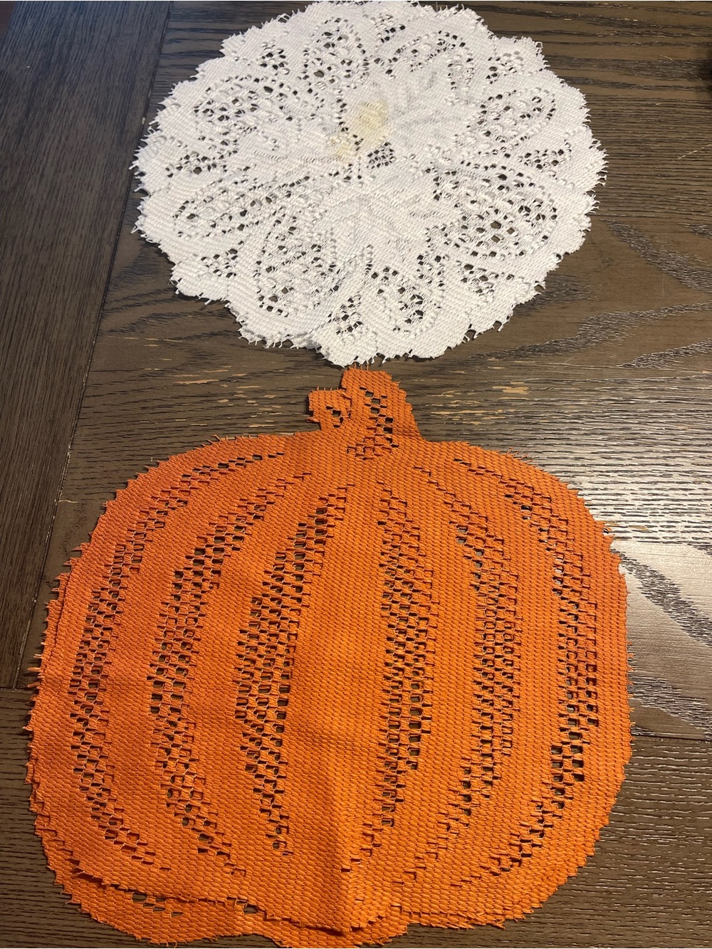 Handmade Crochet Pumpkin Placemat with Round Lace Doily